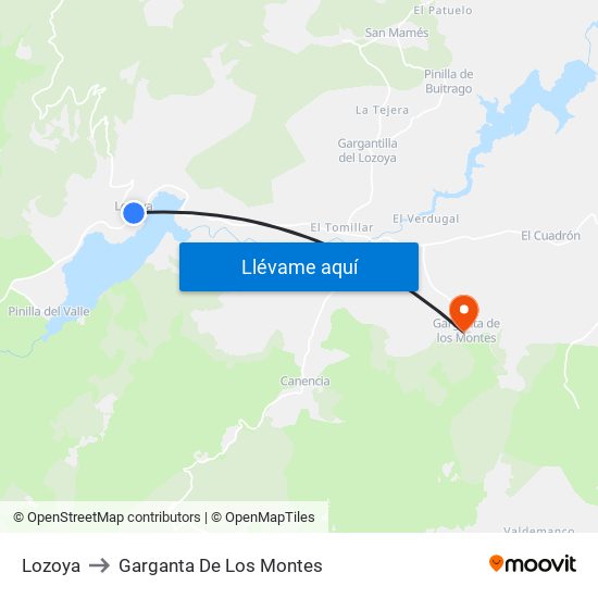 Lozoya to Garganta De Los Montes map