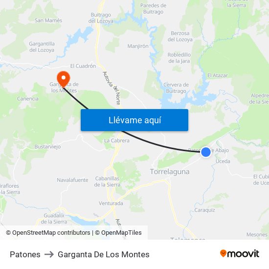 Patones to Garganta De Los Montes map