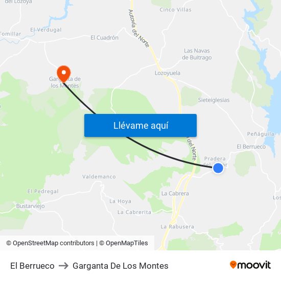 El Berrueco to Garganta De Los Montes map