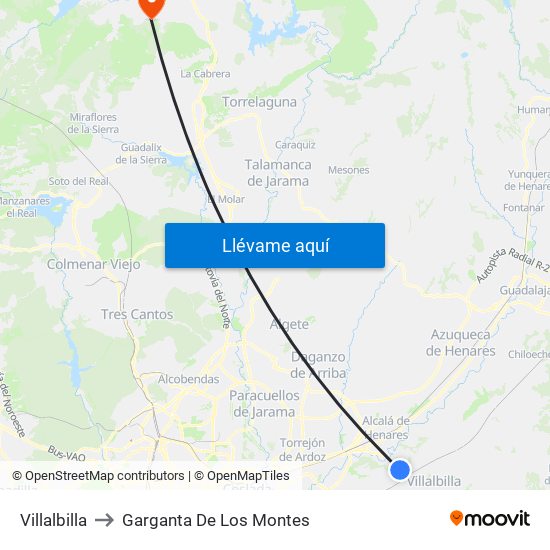 Villalbilla to Garganta De Los Montes map