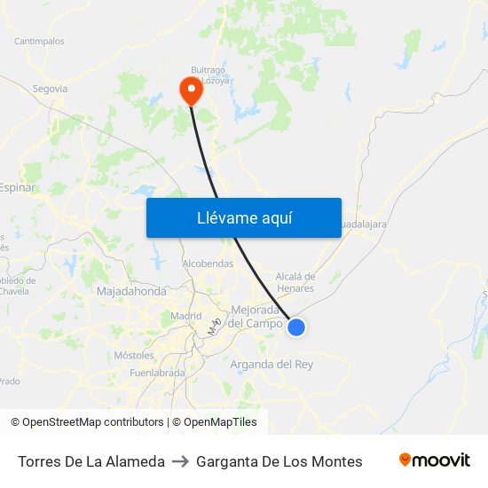 Torres De La Alameda to Garganta De Los Montes map
