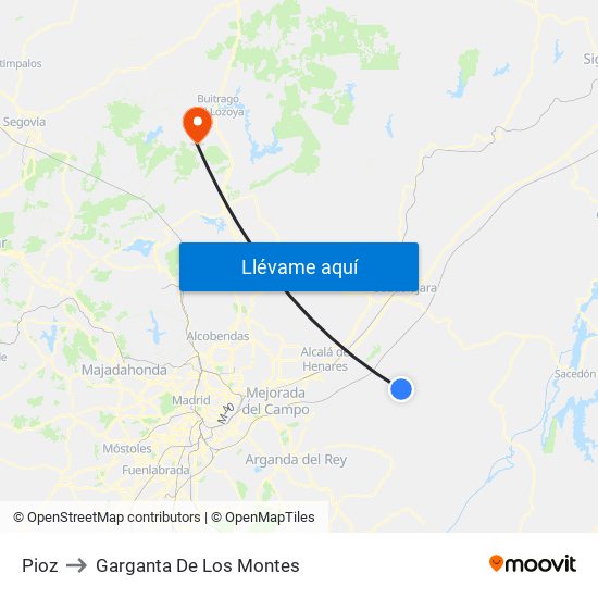 Pioz to Garganta De Los Montes map