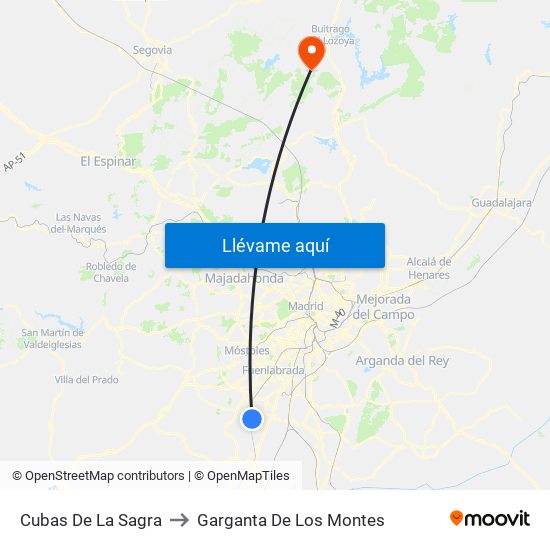 Cubas De La Sagra to Garganta De Los Montes map