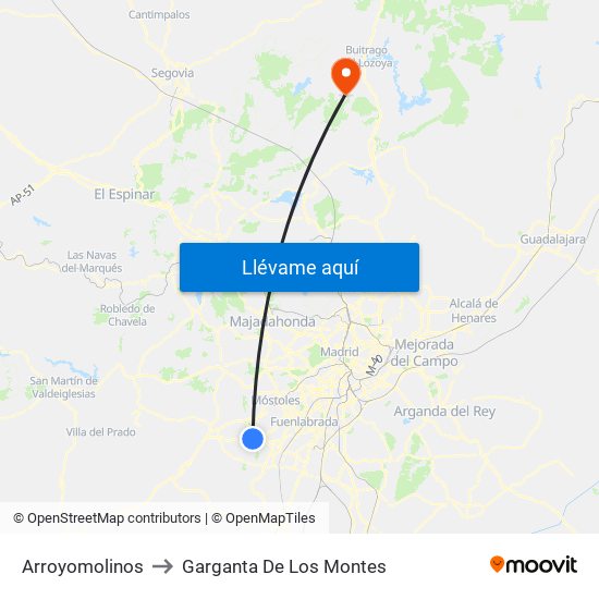 Arroyomolinos to Garganta De Los Montes map