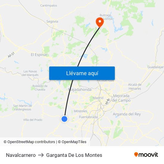 Navalcarnero to Garganta De Los Montes map