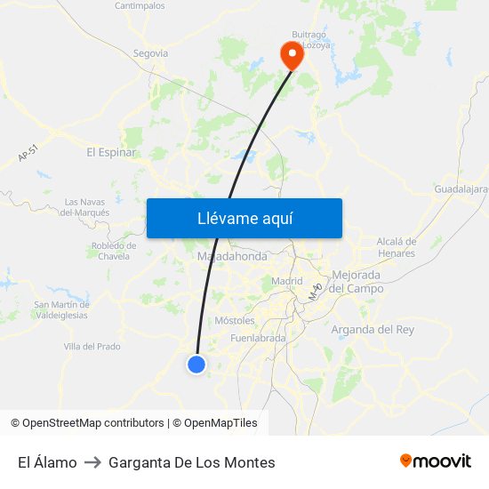 El Álamo to Garganta De Los Montes map