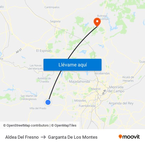 Aldea Del Fresno to Garganta De Los Montes map