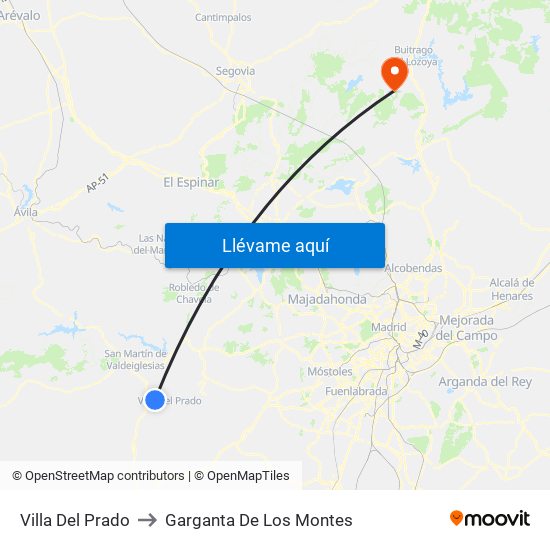 Villa Del Prado to Garganta De Los Montes map
