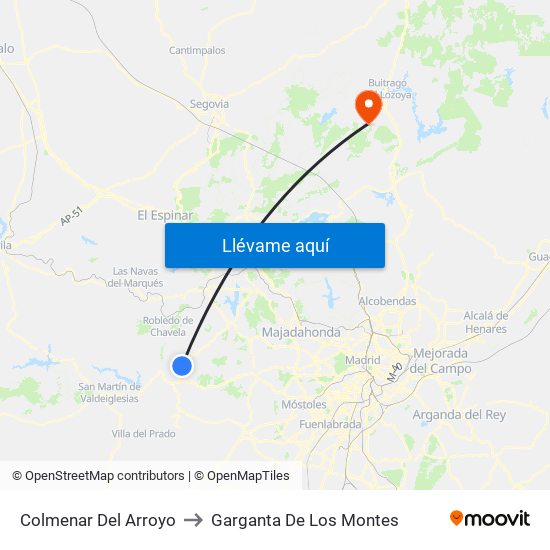 Colmenar Del Arroyo to Garganta De Los Montes map