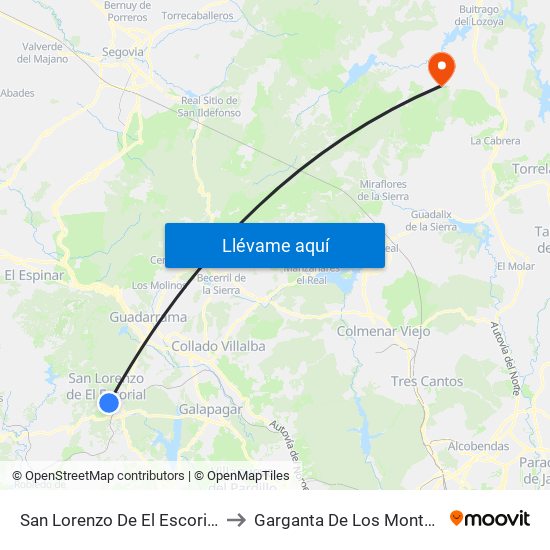 San Lorenzo De El Escorial to Garganta De Los Montes map