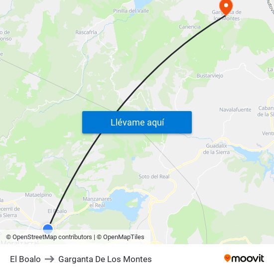 El Boalo to Garganta De Los Montes map