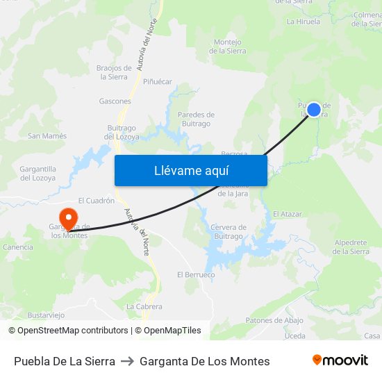 Puebla De La Sierra to Garganta De Los Montes map