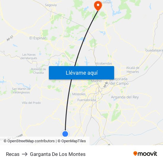 Recas to Garganta De Los Montes map