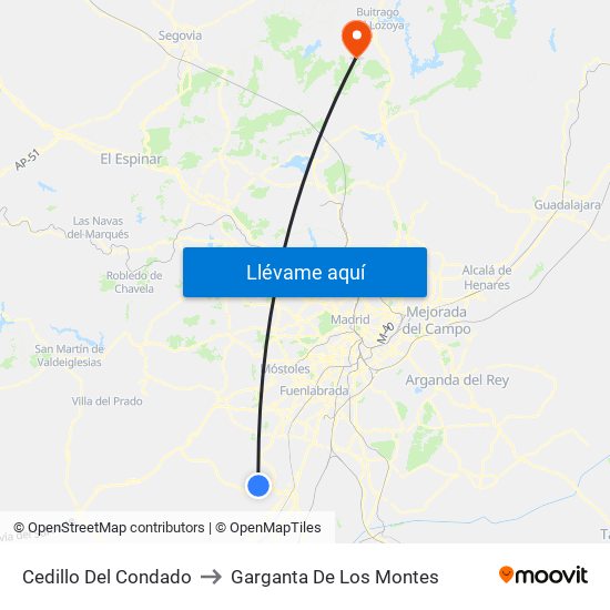 Cedillo Del Condado to Garganta De Los Montes map