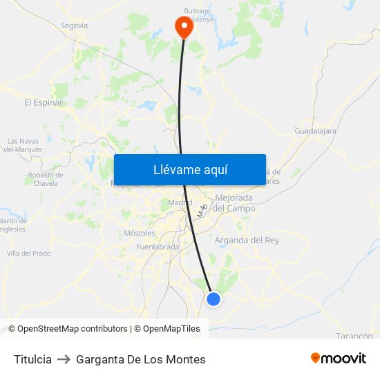 Titulcia to Garganta De Los Montes map