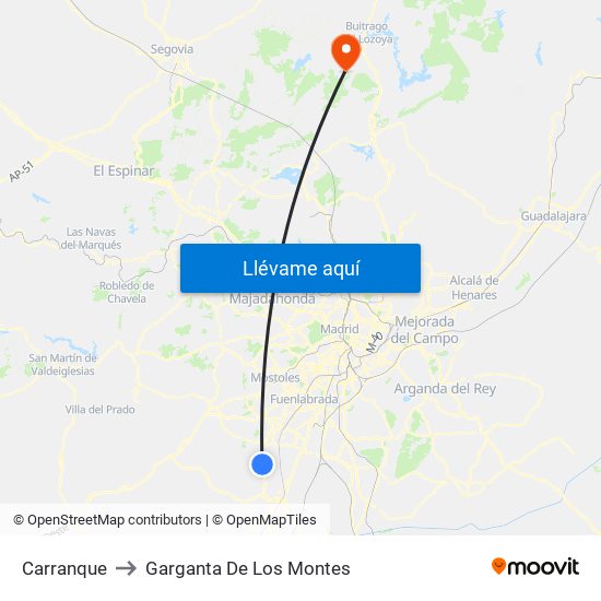 Carranque to Garganta De Los Montes map
