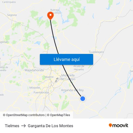 Tielmes to Garganta De Los Montes map