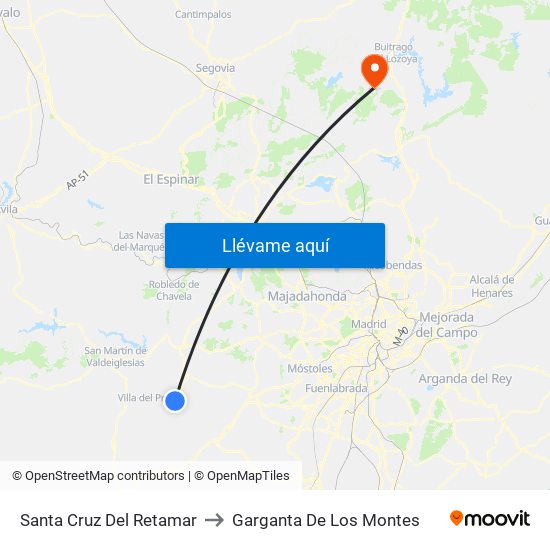 Santa Cruz Del Retamar to Garganta De Los Montes map