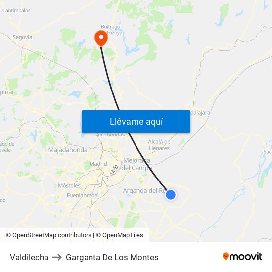 Valdilecha to Garganta De Los Montes map