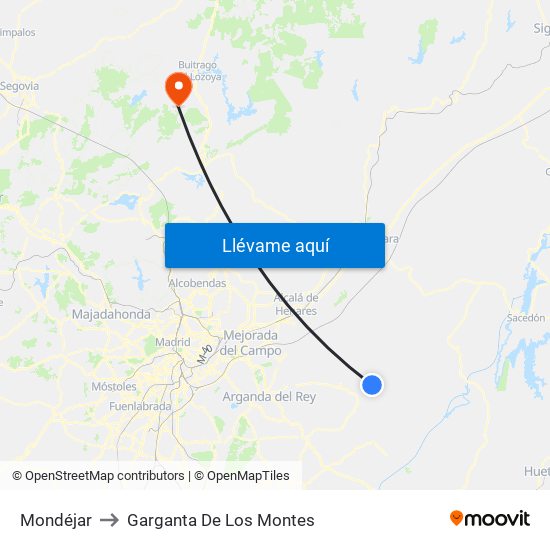 Mondéjar to Garganta De Los Montes map