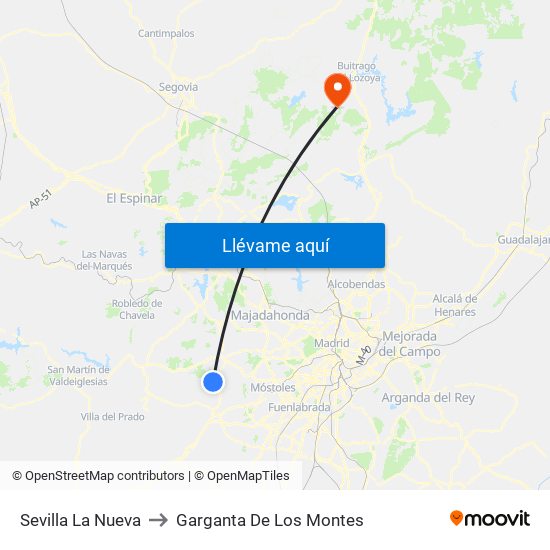 Sevilla La Nueva to Garganta De Los Montes map