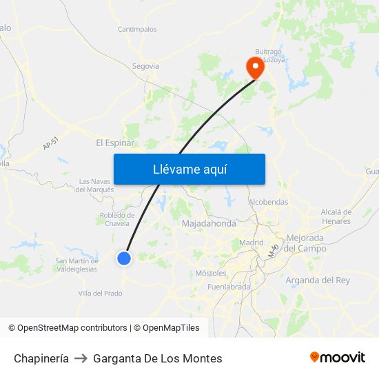 Chapinería to Garganta De Los Montes map