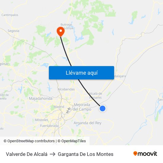 Valverde De Alcalá to Garganta De Los Montes map
