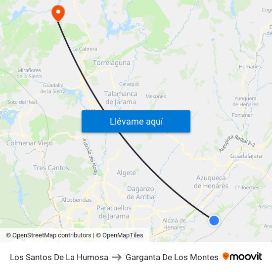 Los Santos De La Humosa to Garganta De Los Montes map