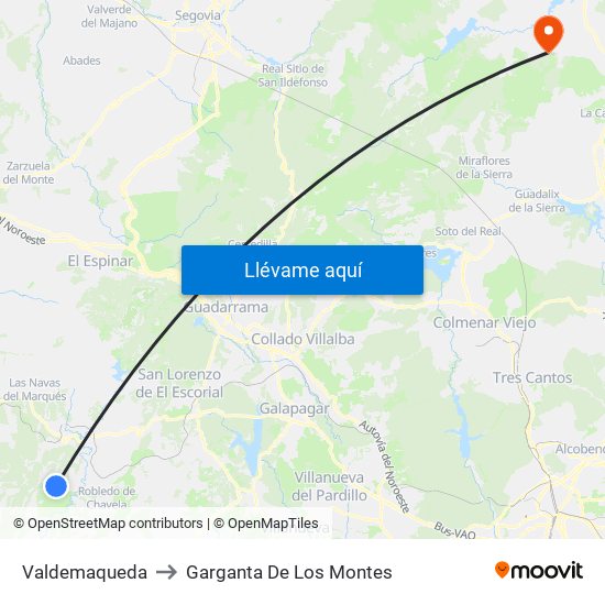 Valdemaqueda to Garganta De Los Montes map