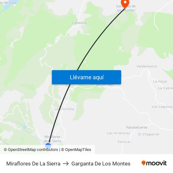 Miraflores De La Sierra to Garganta De Los Montes map