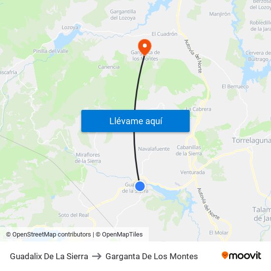Guadalix De La Sierra to Garganta De Los Montes map