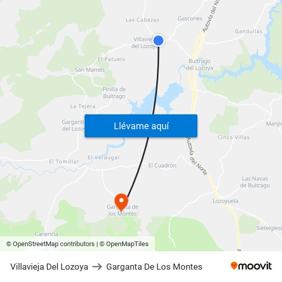 Villavieja Del Lozoya to Garganta De Los Montes map