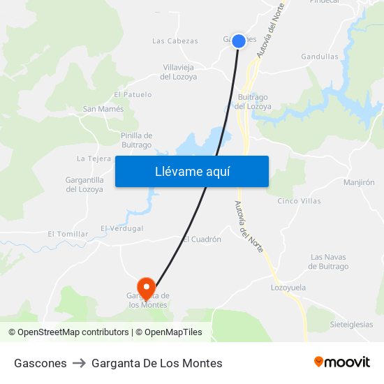 Gascones to Garganta De Los Montes map
