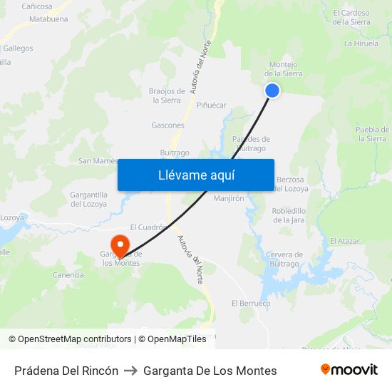 Prádena Del Rincón to Garganta De Los Montes map