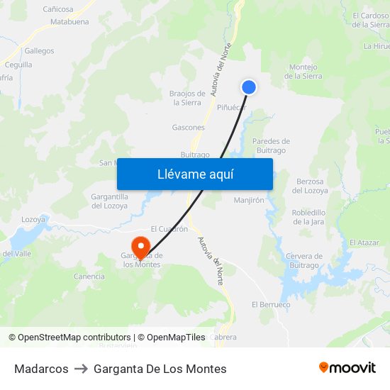 Madarcos to Garganta De Los Montes map