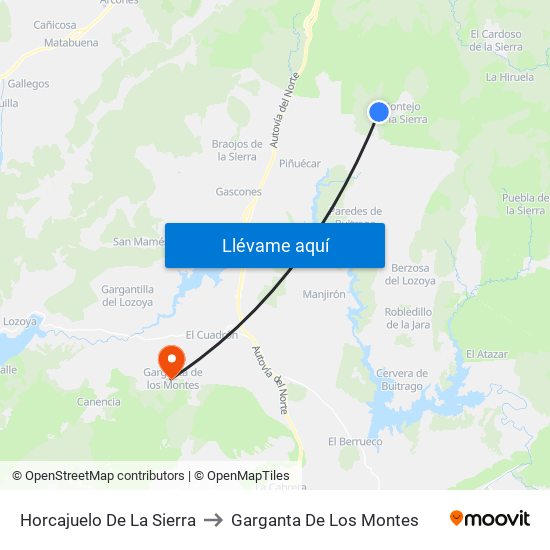 Horcajuelo De La Sierra to Garganta De Los Montes map