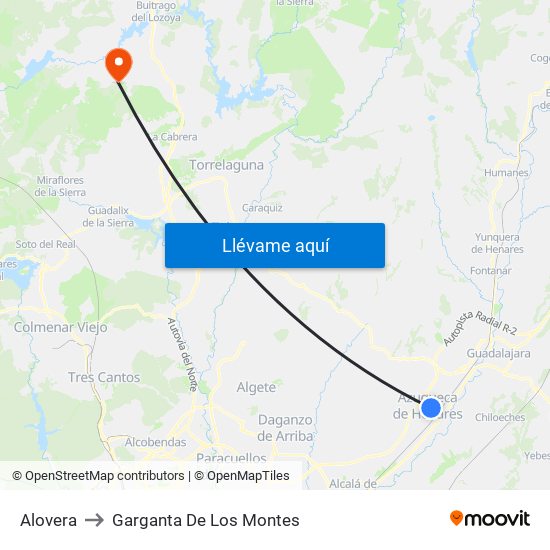 Alovera to Garganta De Los Montes map