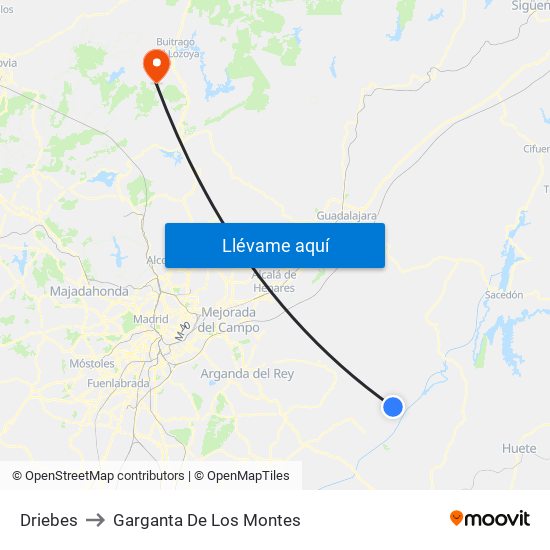 Driebes to Garganta De Los Montes map