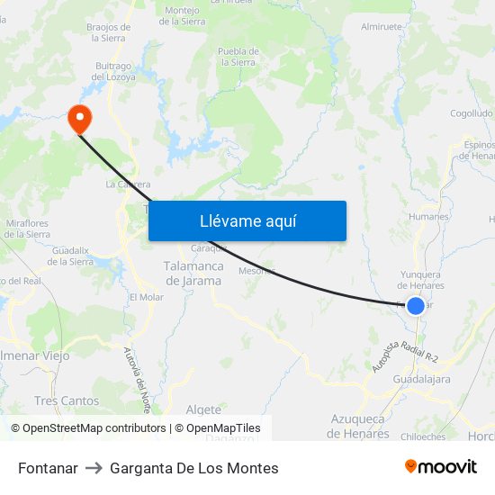 Fontanar to Garganta De Los Montes map