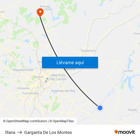 Illana to Garganta De Los Montes map
