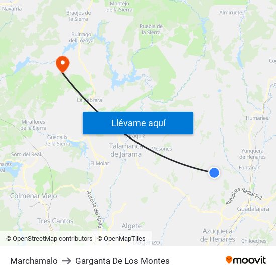 Marchamalo to Garganta De Los Montes map