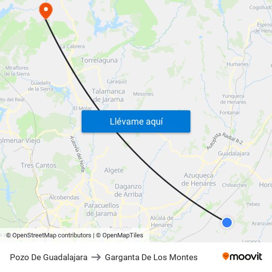 Pozo De Guadalajara to Garganta De Los Montes map