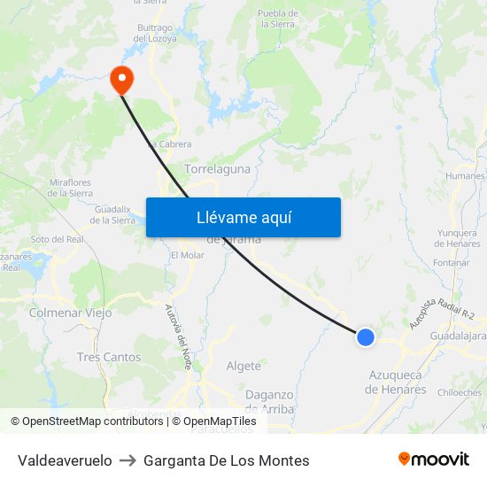 Valdeaveruelo to Garganta De Los Montes map