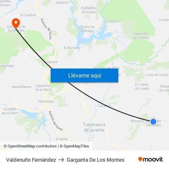 Valdenuño Fernández to Garganta De Los Montes map