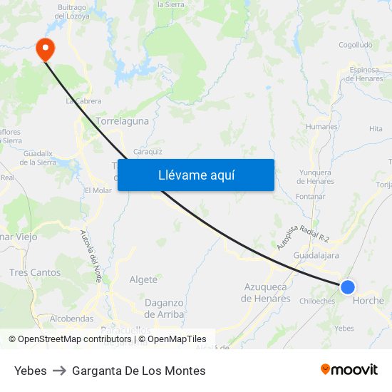 Yebes to Garganta De Los Montes map