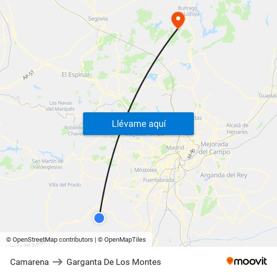 Camarena to Garganta De Los Montes map