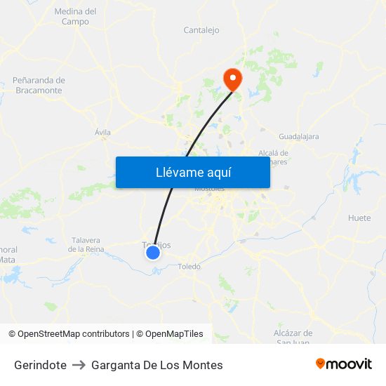 Gerindote to Garganta De Los Montes map