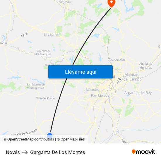 Novés to Garganta De Los Montes map