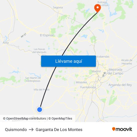 Quismondo to Garganta De Los Montes map