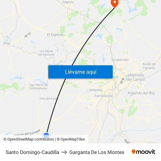 Santo Domingo-Caudilla to Garganta De Los Montes map